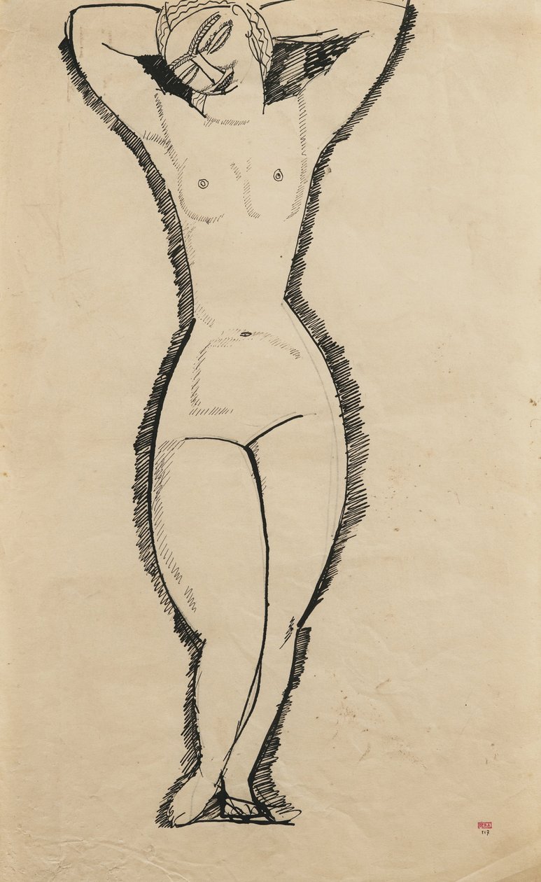 Kollarını Kaldırmış Çıplak Ayakta (Anna Akhmatova) by Amedeo Modigliani
