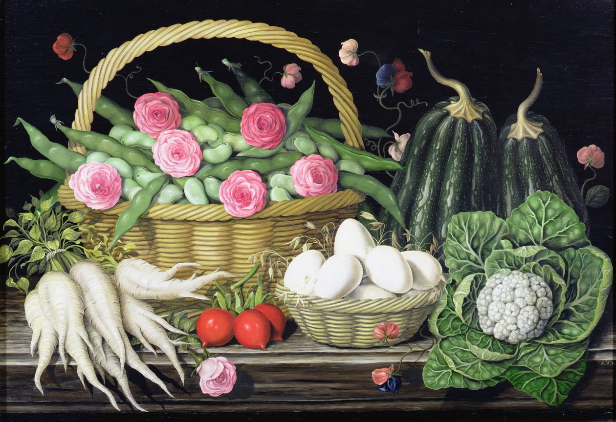 Sepette yumurta, bakla ve gül, 1995 by Amelia Kleiser