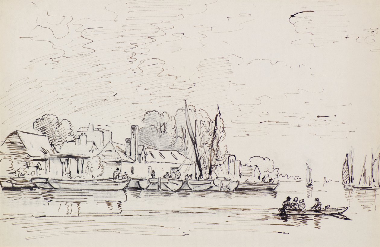 Mavnalı Bir Nehir Sahnesi, c.1803 (kalem) by Amelia Long
