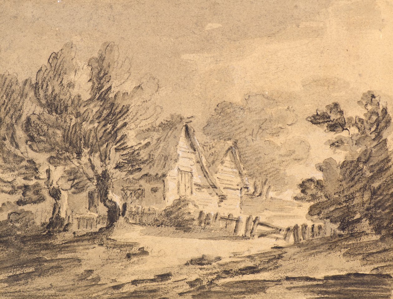 Bir Manzaradaki Kulübe, c.1805 (tebeşir, odun kömürü ve yıkama) by Amelia Long