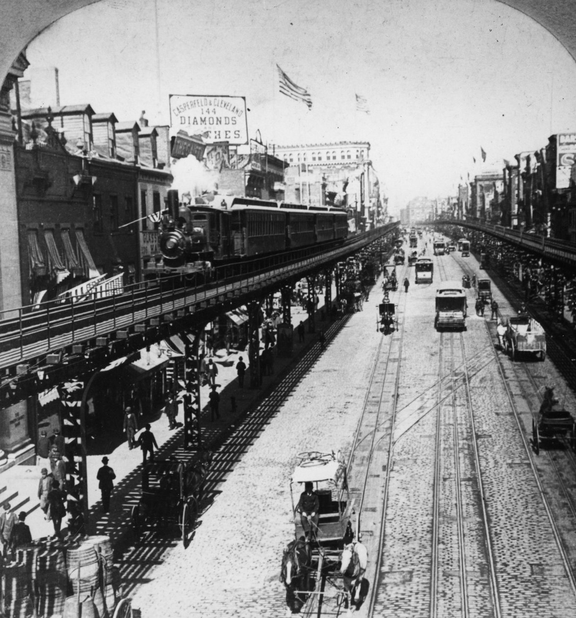 The Bowery boyunca IRT Üçüncü Cadde Hattı, New York, 1897 dolayları by American Photographer