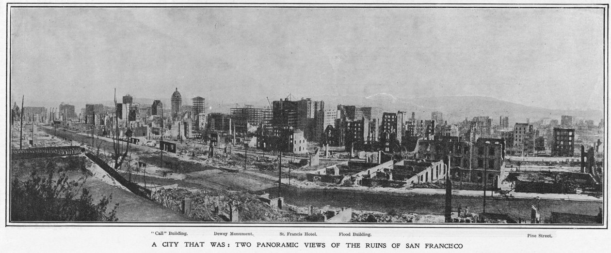 1906 depreminden sonra San Francisco kalıntılarının panoramik görünümü, 1906 by American Photographer