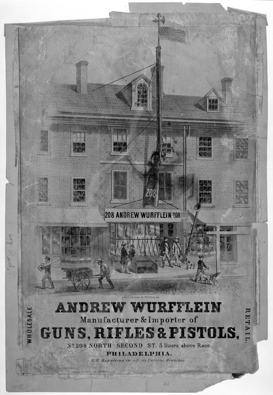 Reklamcılık, Andrew Wurfflin. Silah Üreticisi, Philadelphia, c.1850 by American School
