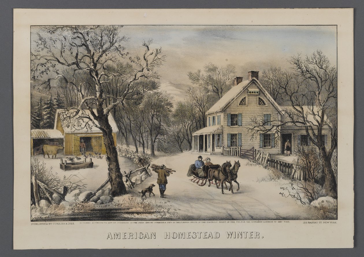 American Homestead in Winter, yayınlayan Currier & Ives, New York, 1868-69 (el boyaması taş) by American School