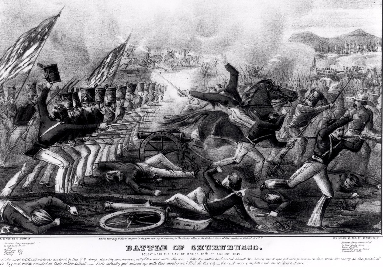 Battle of Churubusco, Fought Near the City of Mexico, 20th August 1847, engraved and published by Nathanial Currier (1813-88) 1847   by American School