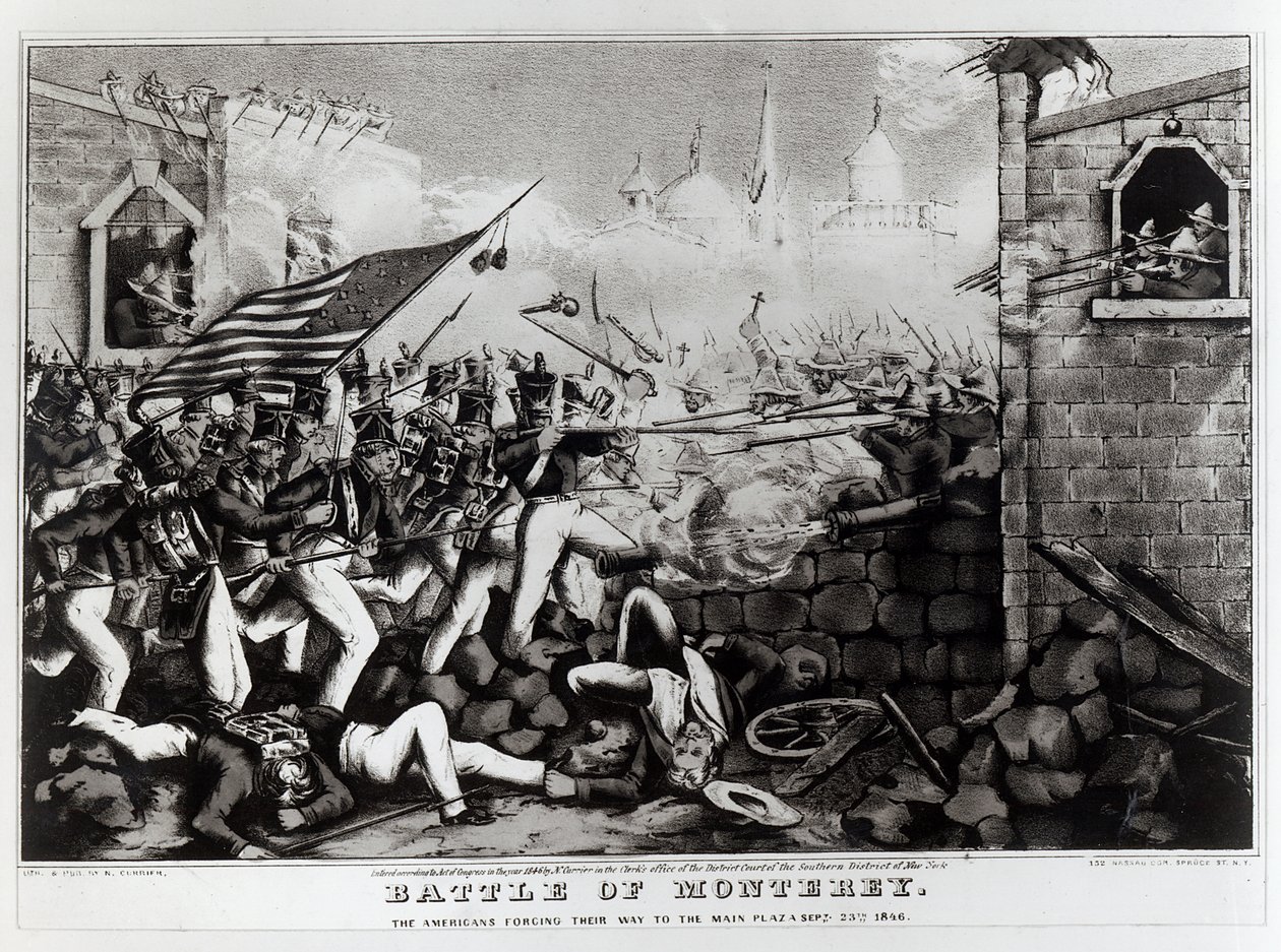 Monterey Muharebesi: Amerikalılar Ana Plazaya Giden Yolları Zorluyor, 23 Eylül 1846, Nathanial Currier (1813-88), 1846 tarafından kazınmış ve yayınlanmıştır. by American School
