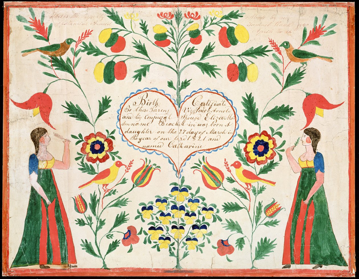 Doğum belgesi, 1821 (kağıt üzerinde kalem & mürekkep ve wc) by American School