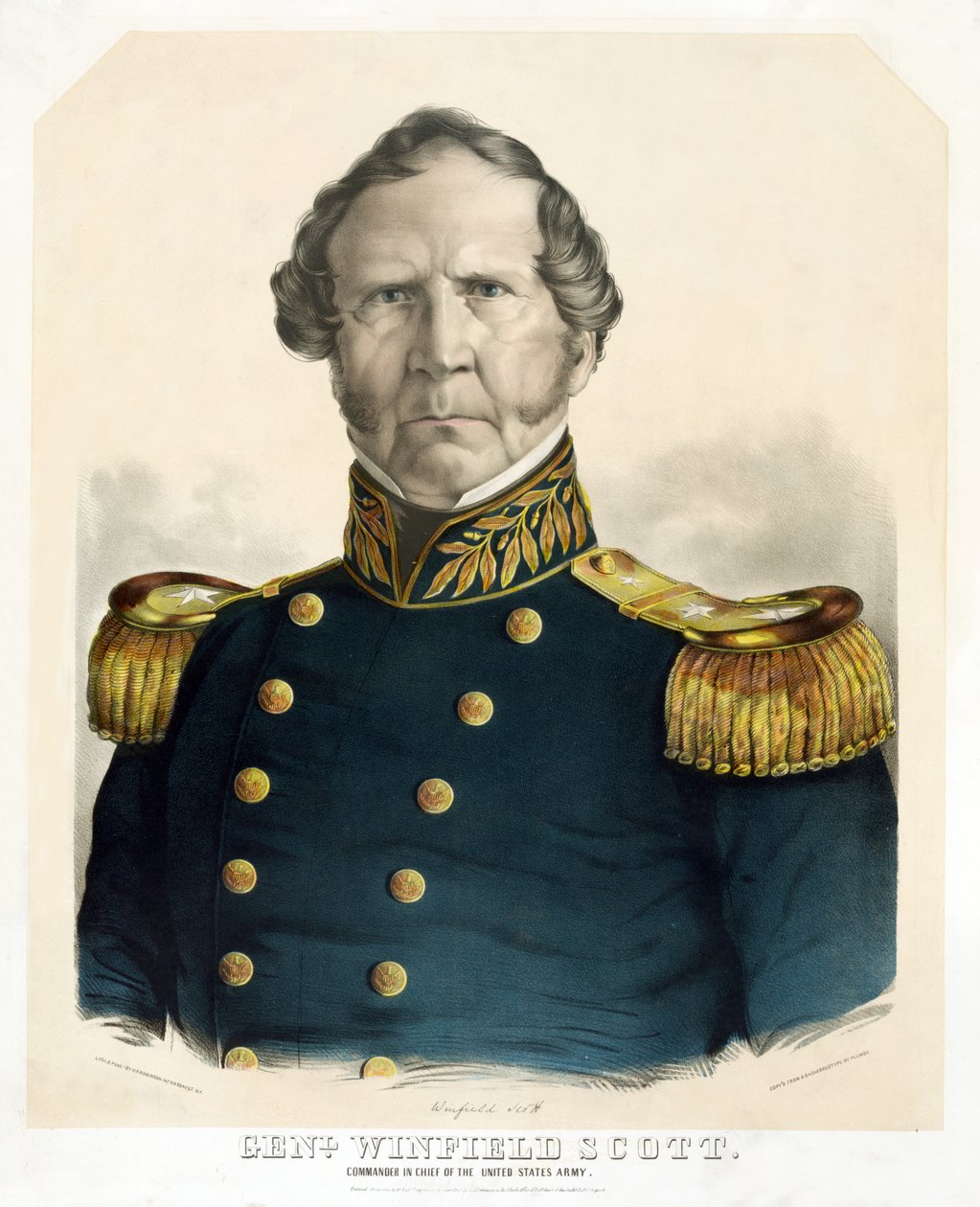 General Winfield Scott, Birleşik Devletler Ordusu Başkomutanı, pub. 1847 (el renkli lito) by American School