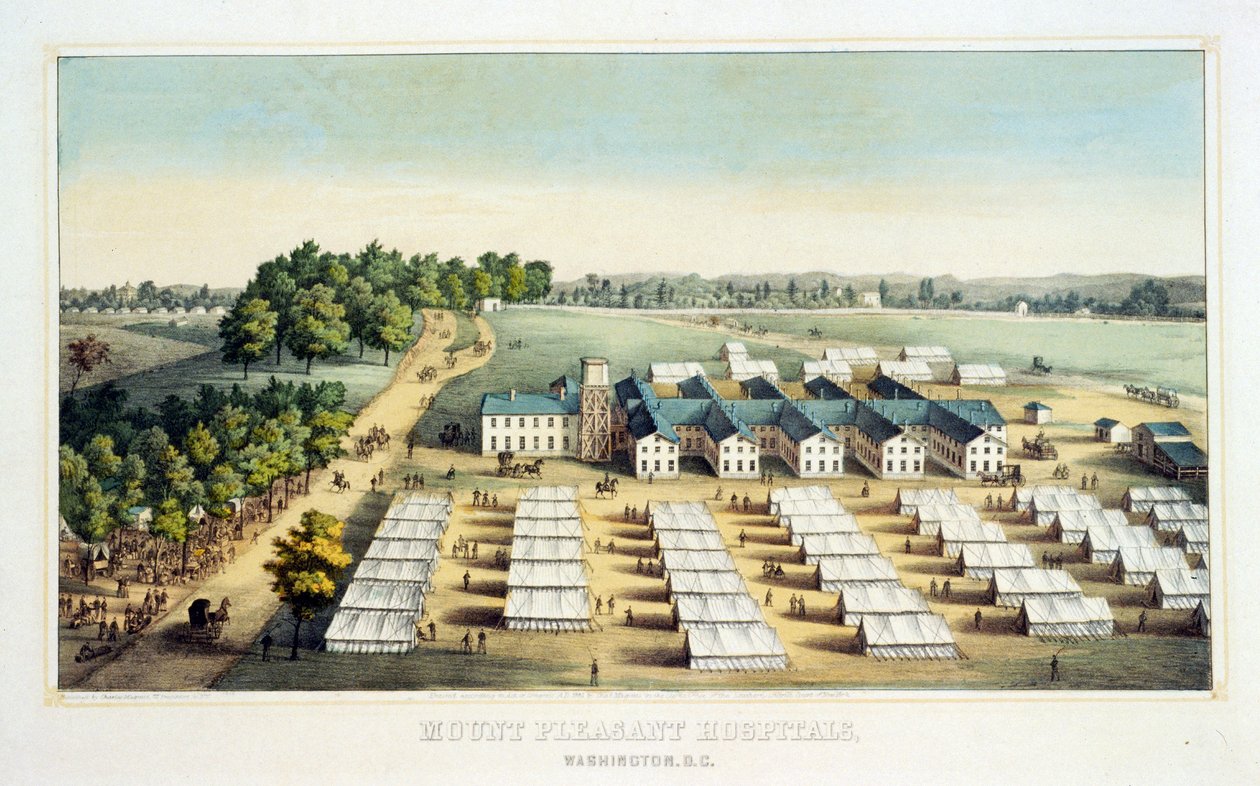 Mount Pleasant Hastaneleri, Washington, D.C., pub. 1862 (renkli litografi) by American School