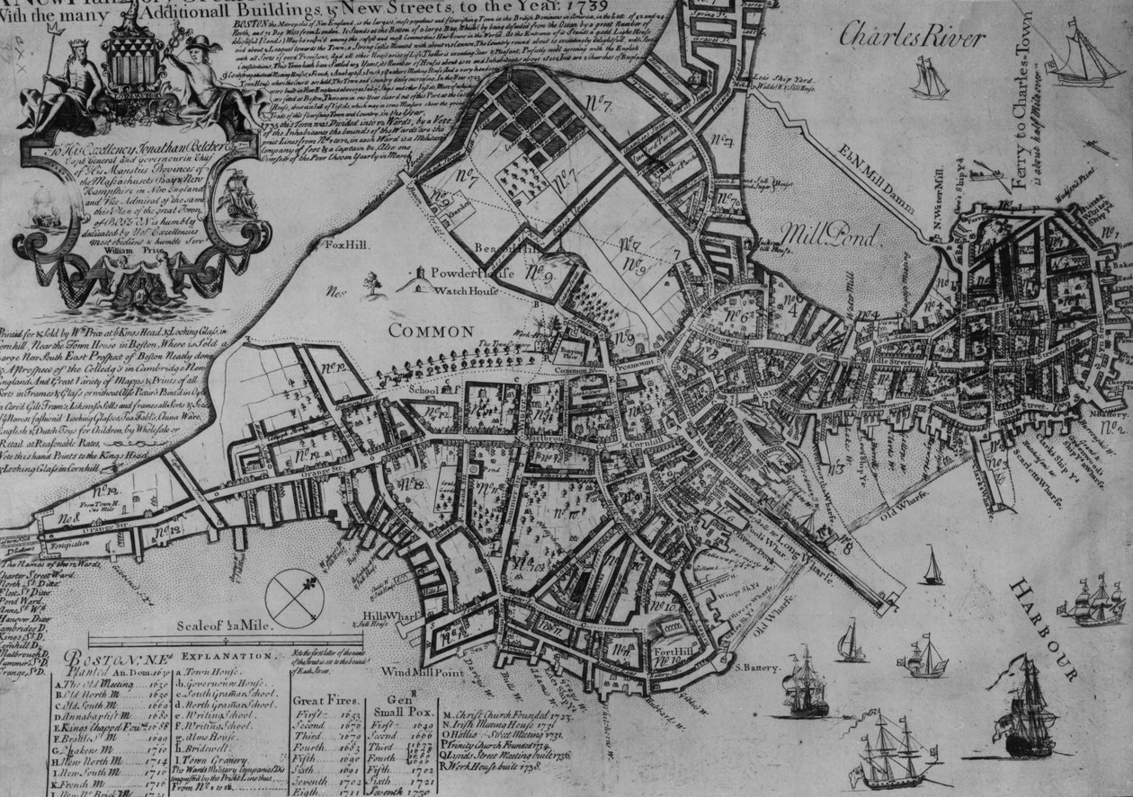 Boston Planı, New England, 1739 by American School