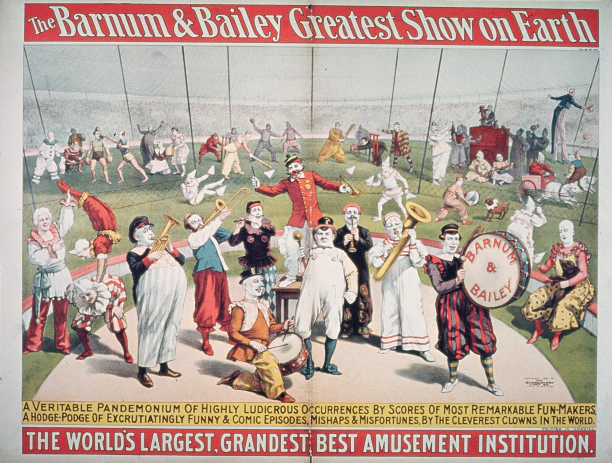 Barnum ve Bailey Yeryüzündeki En Büyük Şovun reklamını yapan afiş by American School