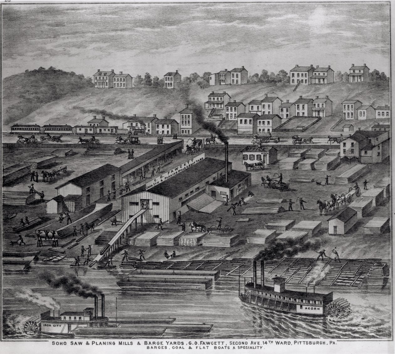 Soho Saw and Planing Mills and Barge Yards, G.O. Fawcett, Second Avenue, 14th Ward, Pittsburgh, PA, 