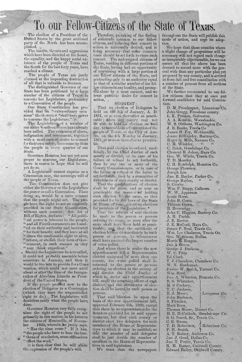 Texas Secession Nizamnamesi, 8 Ocak 1861 (baskı) by American School