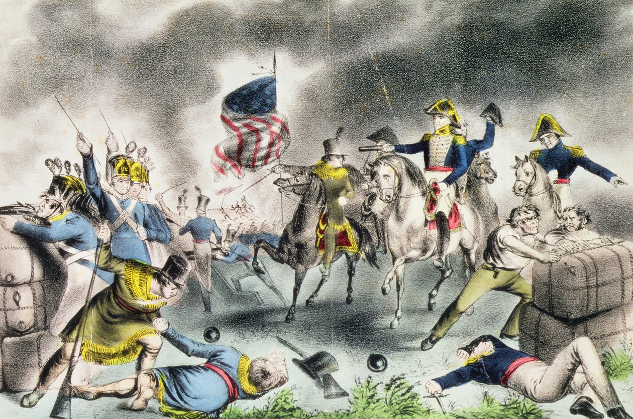 Intambara ya Orleans Nshya, 8 Mutarama 1814 (sic) pub. na Nathaniel Currier by American School