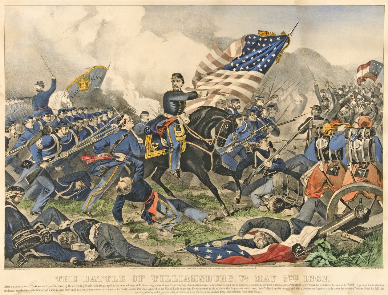Williamsburg Savaşı, VA, 5 Mayıs 1852, pub 1862 (el renkli gravür) by American School