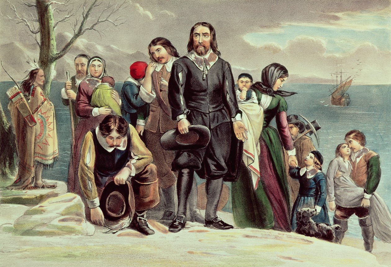 The Landing of the Pilgrims at Plymouth, Massachusetts, 22 Aralık 1620, Currier und Ives tarafından yayınlandı (ayrıca bkz. 97927). by American School