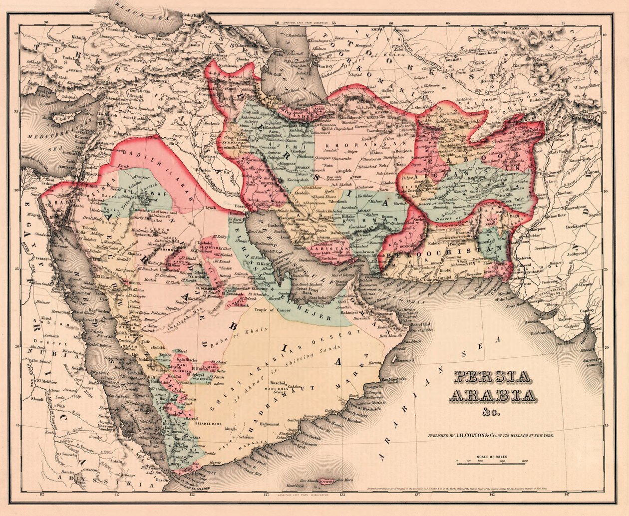 19. yüzyılın ortalarında Orta Doğu, Coltons General Atlas, 1857 baskısından (el boyaması gravür) by American School