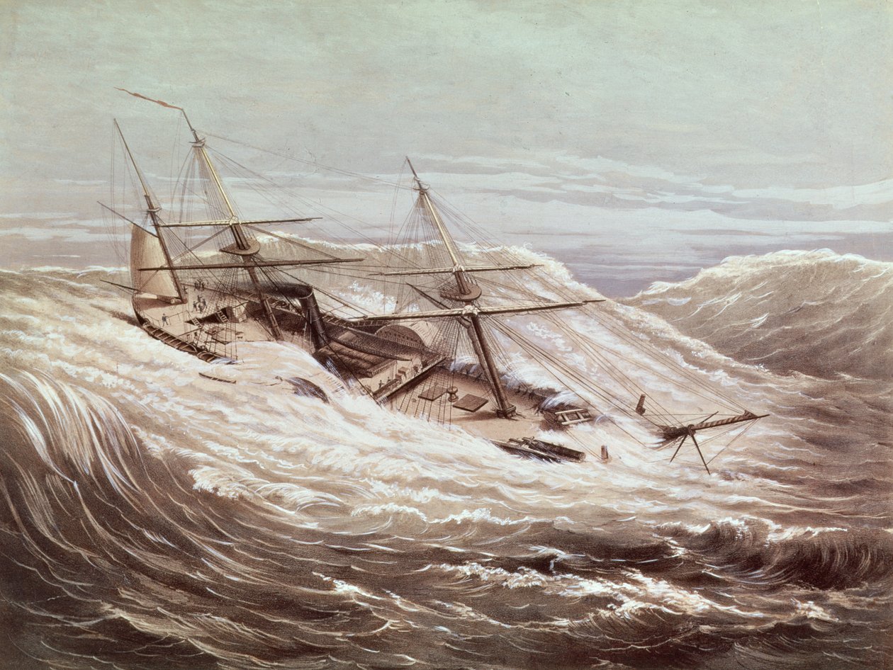 Bir Tayfunda Mississippi Buharlı Fırkateyn, Currier und Ives tarafından kazınmış, 1854 by American School