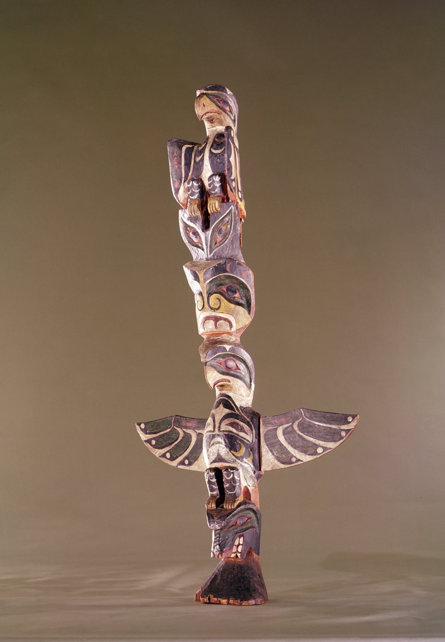 Tlingit Bird Clan totem direği (boyalı ahşap) by American School