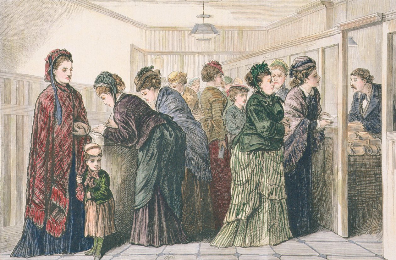 Gazete ofisinde iş ilanları veren kadınlar, New York, 1874 by American School