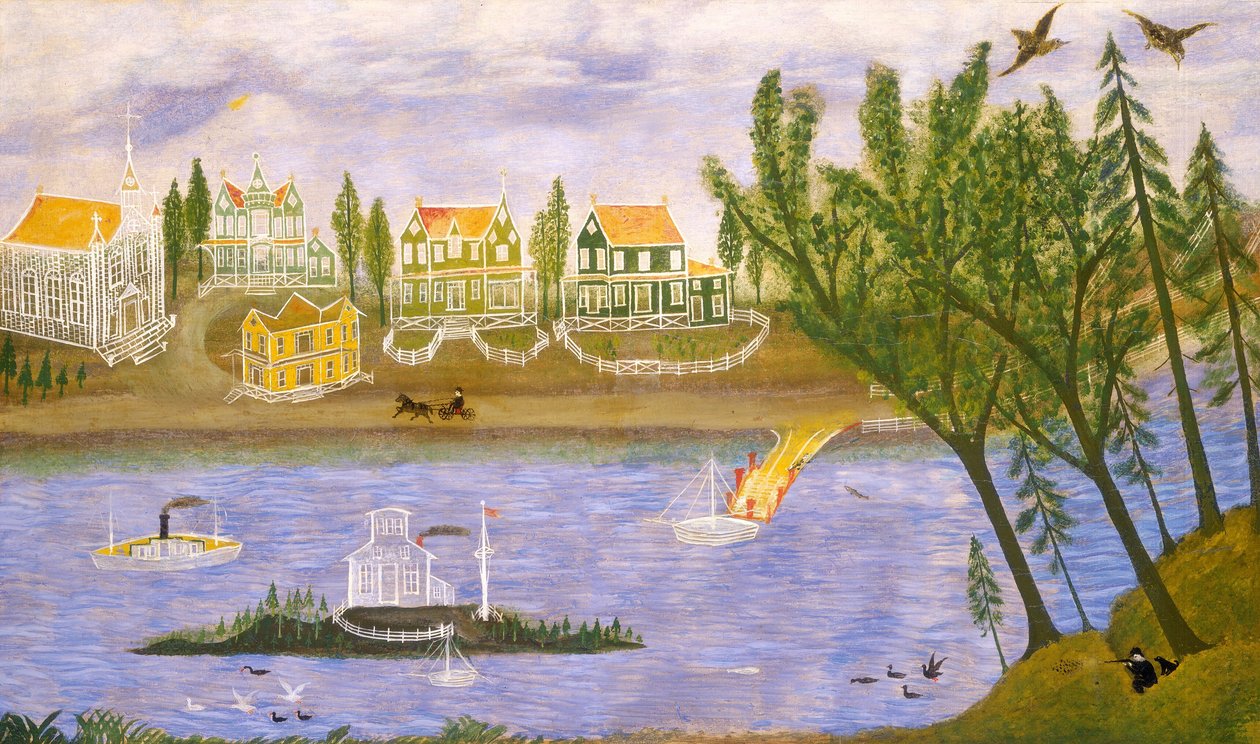 Nehir kenarındaki köy by American 19th Century