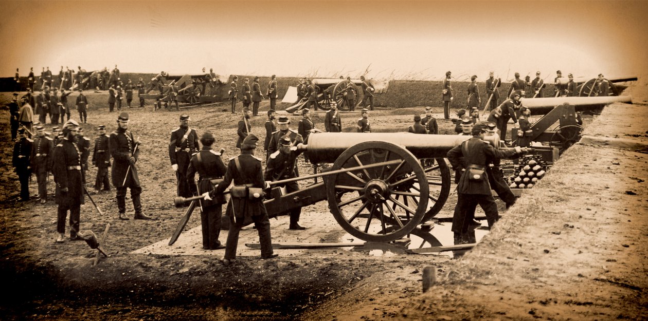 1 Connecticut Ağır Topçu Fort Richardson, 1861 sonlarında silahları adamış by American Photographer