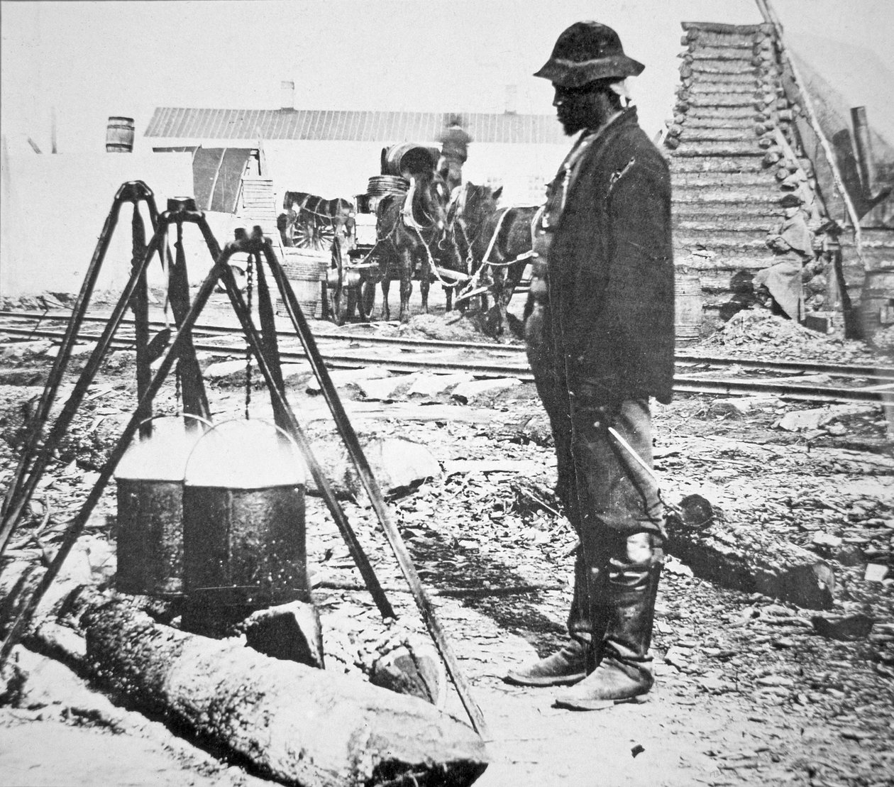 Amerikan İç Savaşı (1861-65) sırasında Birlik Ordusu kampında siyah bir aşçı (s/b fotoğraf) by American Photographer