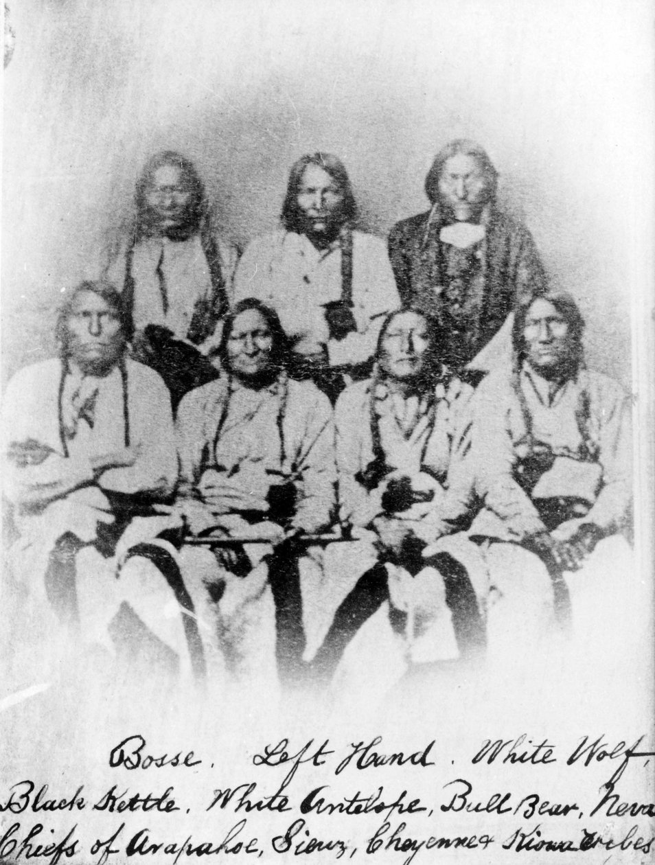 Bose, Sol El, Beyaz Kurt, Kara Kettle, Beyaz Antilop, Boğa Ayı, Neva: Arapahoe, Sioux, Cheyenne ve Kiowa kabilelerinin reisleri, c.1860-68 by American Photographer