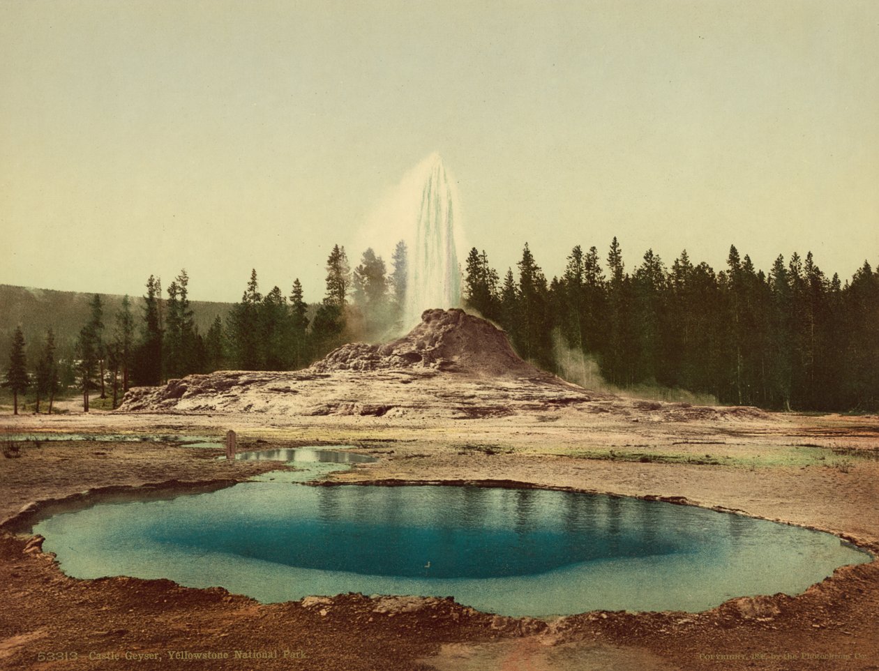 Castle Gayzer, Yellowstone Ulusal Parkı, 1898 dolayları (fotokrom) by American Photographer