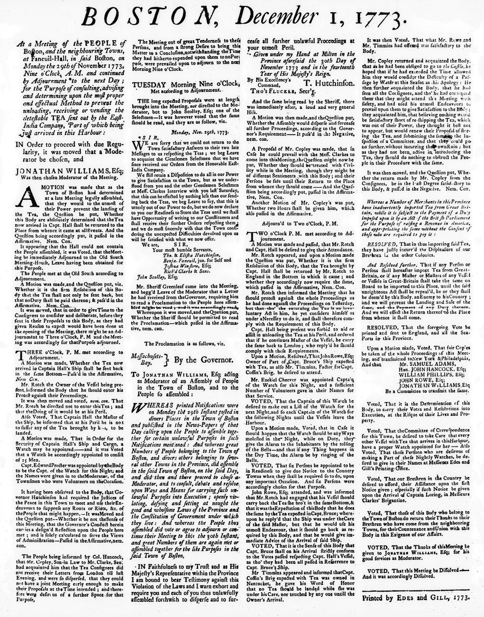 Boston Çay Partisi olaylarını detaylandıran bir Broadside gazetesi, Aralık 1773 (baskı) by American School