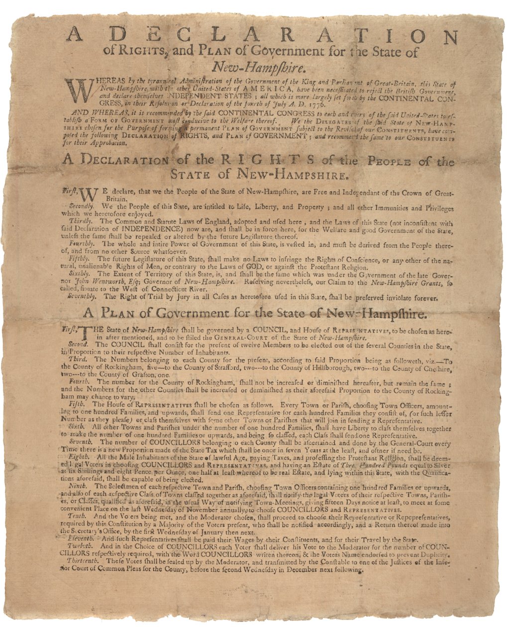 Bir Haklar Bildirgesi ve New Hampshire Eyaleti için bir hükümet savunması, 1779 by American School