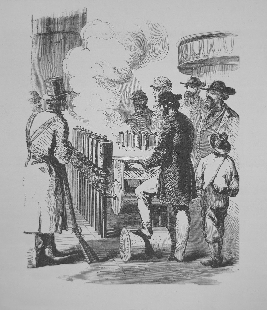 Amerikan buharlı gemilerinde kullanılan Buharla çalışan bir calliope, 1870 dolayları (gravür) by American School