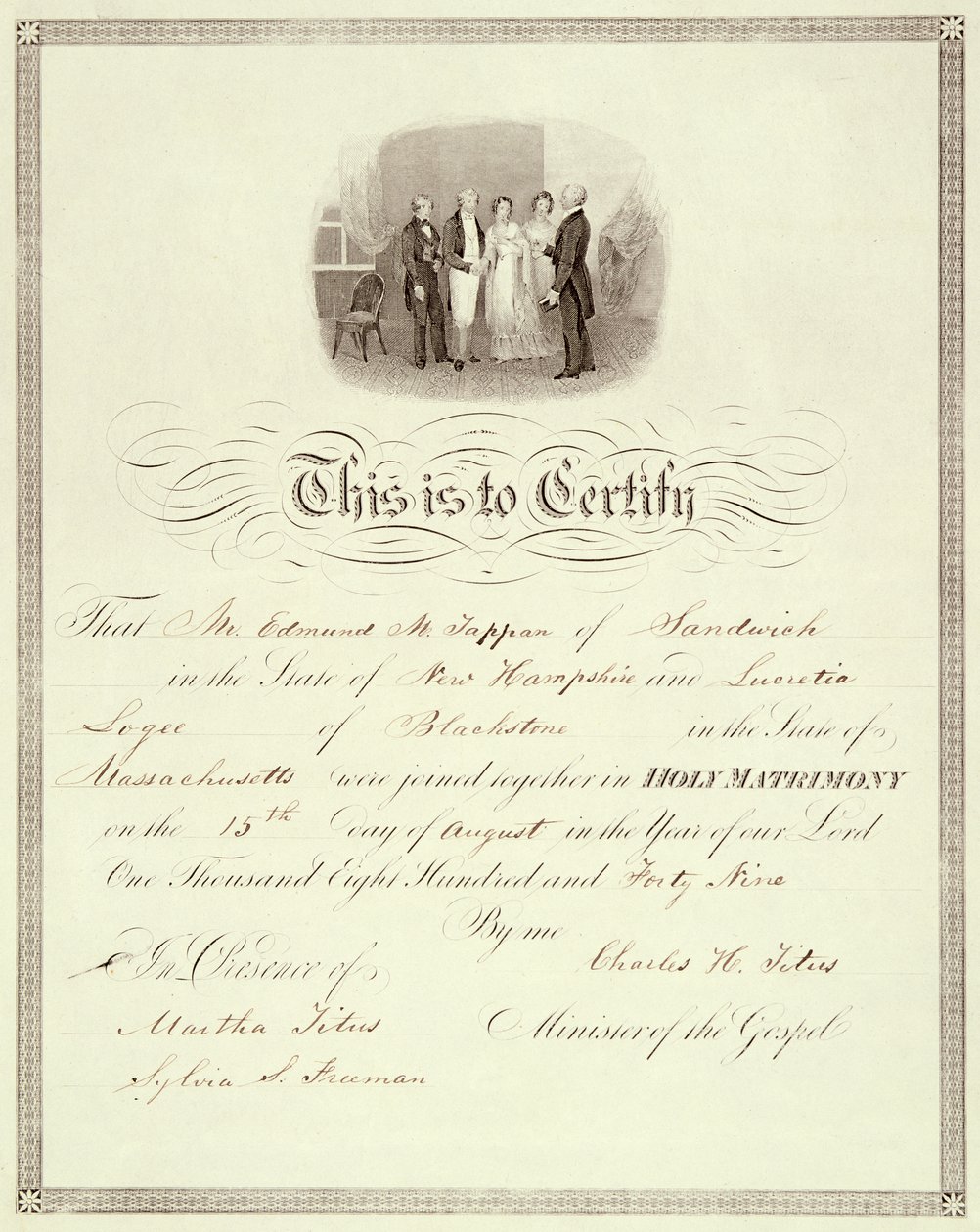 1849 evlilik cüzdanı by American School