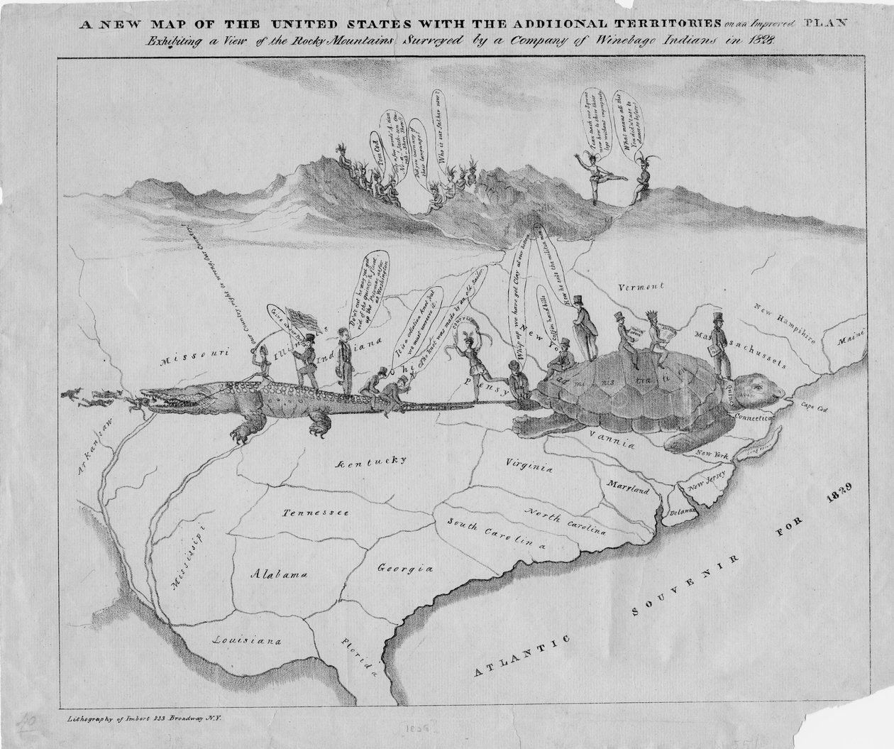 Geliştirilmiş bir plan üzerinde ek bölgelerin yer aldığı yeni bir Amerika Birleşik Devletleri haritası, c.1828 by American School