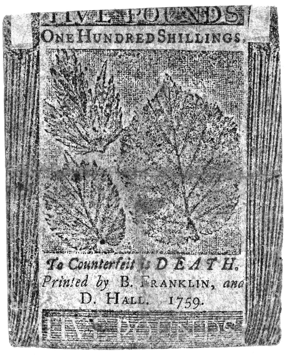 B. Franklin ve D. Hall tarafından basılmış yüz şilinlik banknot, 1759 (basılı) by American School