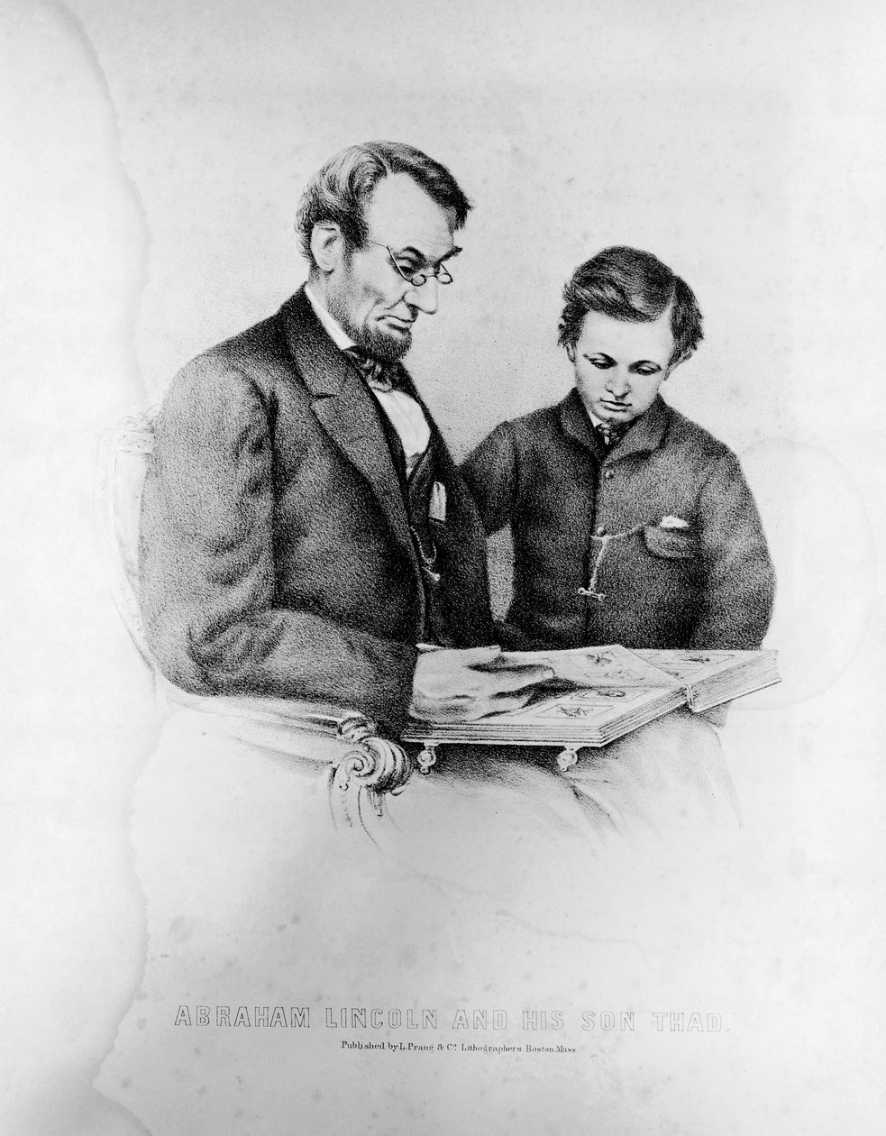 Abraham Lincoln (1809-65) ve oğlu Thad (1853-71) by American School
