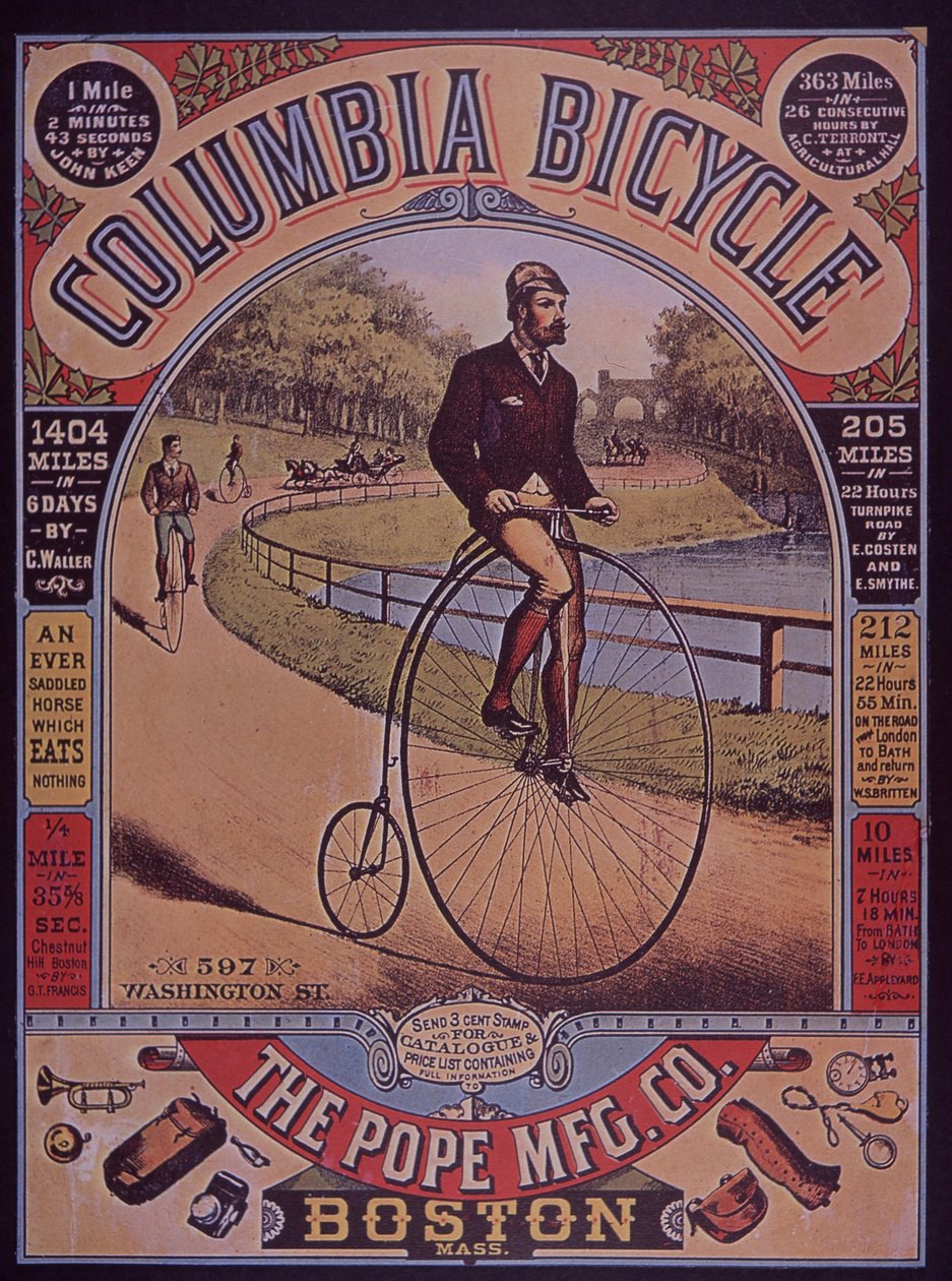 Columbia Penny-Farthing bisikleti, Boston, ABD için reklam by American School