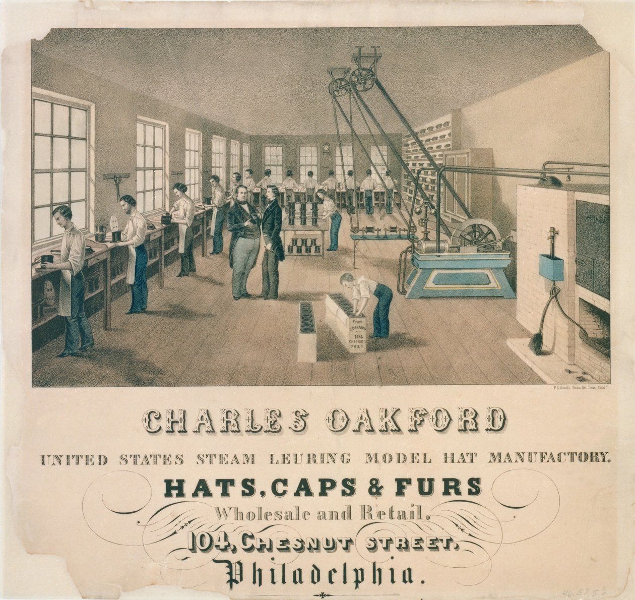 Charles Oakford, Şapka Üreticisi, Philadelphia, c.1850 için reklam by American School
