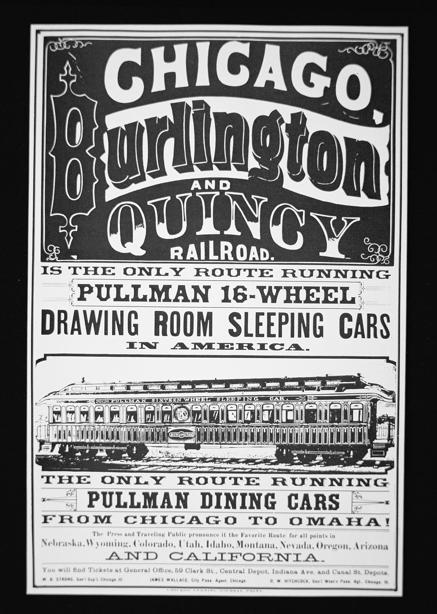 Pullman Cars of Chicago reklamı, 1875 dolayları (lito) by American School