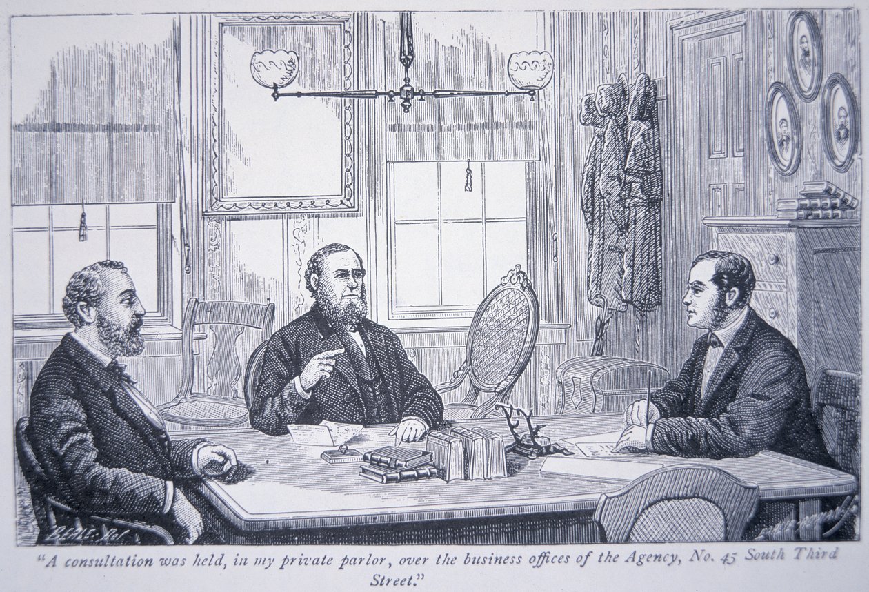 Allan Pinkerton, Philadelphia ofisinde müşterileriyle istişare halinde by American School