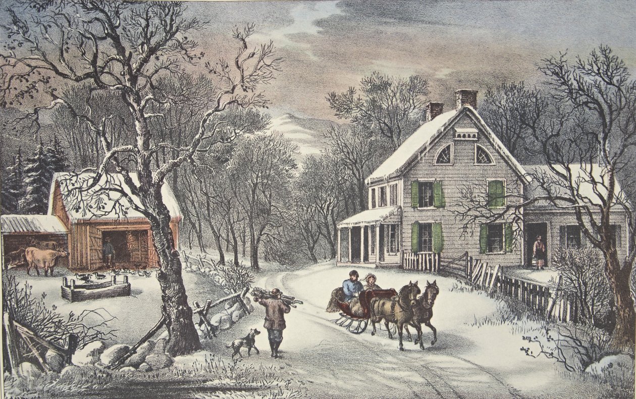 American Homestead - Kış, pub. 1868, Köri & Ives by American School
