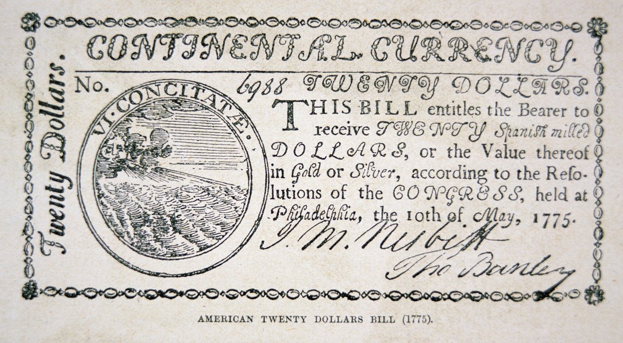 1775 Amerikan yirmi dolarlık banknot (lito) by American School