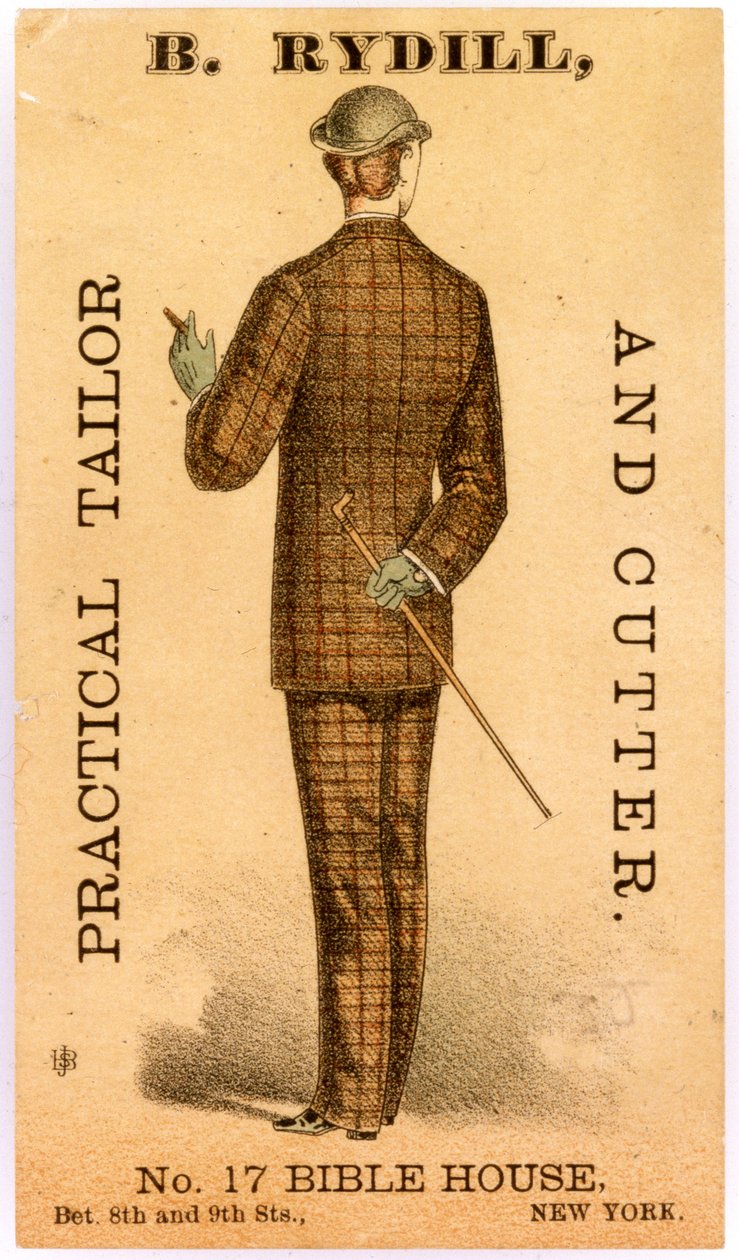 B. Rydill, Pratik Terzi ve Kesici, No. 17 İncil Evi, 8. ve 9. Caddeler arasında. New York., 1886 (litografi [ticari kart]) by American School