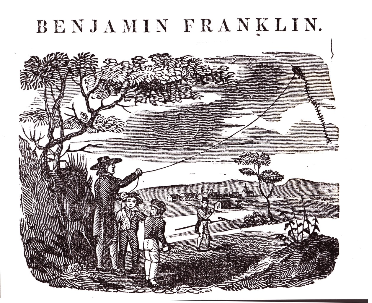 Benjamin Franklin (1706-90) Uçurtma Deneyini Yürütüyor by American School
