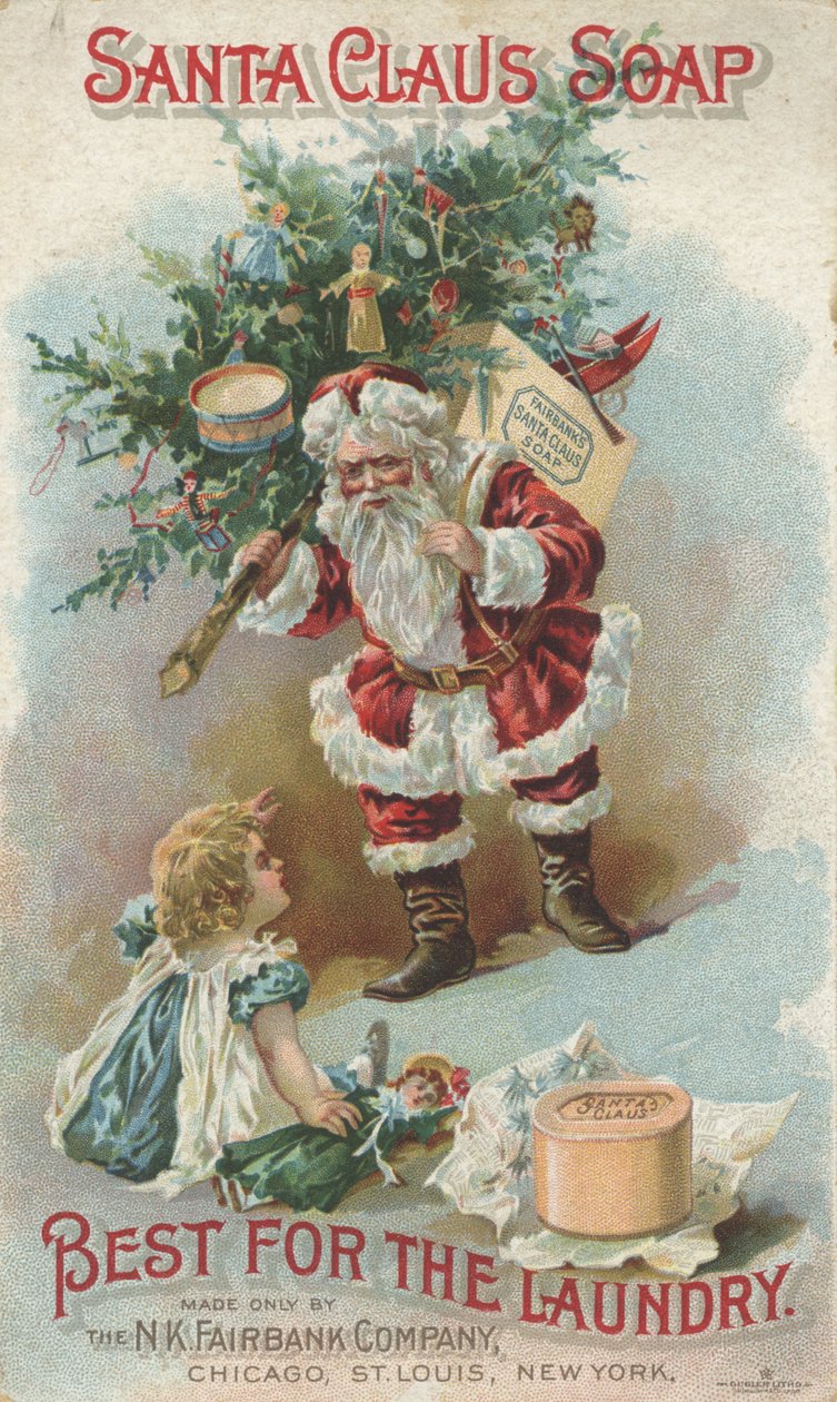 Çamaşırhane için en iyisi, Fairbanks Noel Baba Sabunu reklamı, c.1880 by American School