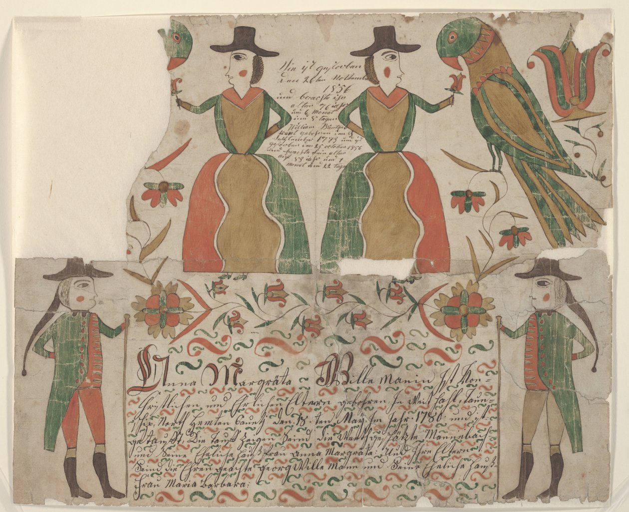 Anna Margräta Willeman için Doğum ve Vaftiz Belgesi, Fraktur Tablosu, c.1810 (kağıt üzerinde kalem ve mürekkep ile wc) by American School