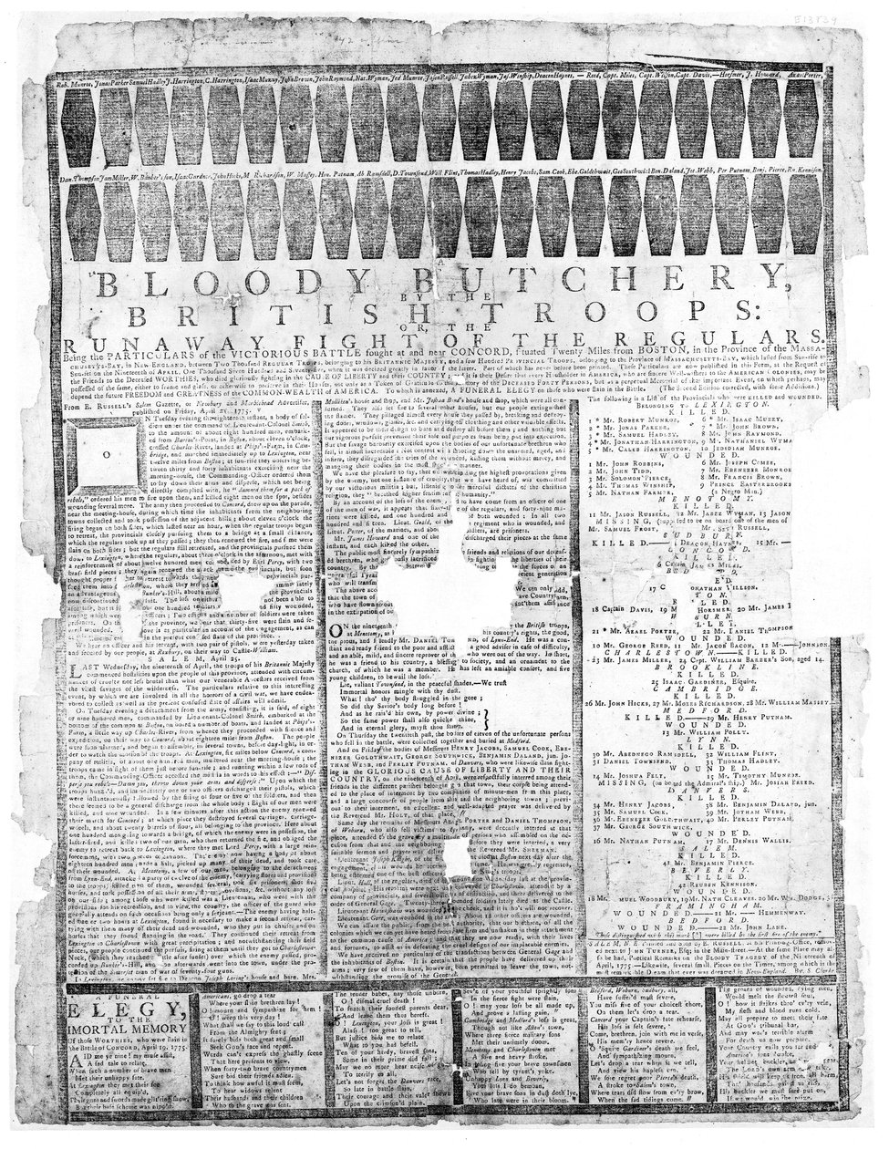İngiliz Birliklerinin Kanlı Kasaplığı, Salem 1775 (baskı) by American School