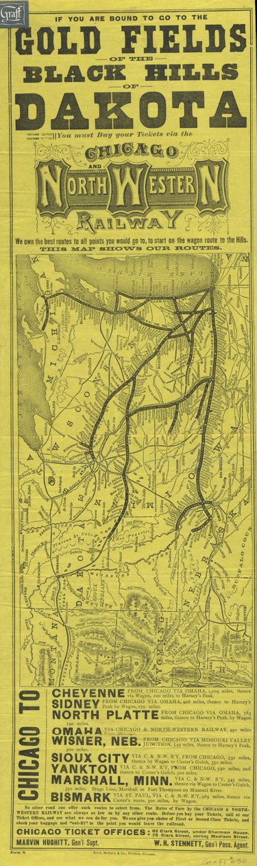 Rand McNally tarafından basılan Chicago ve Kuzey Batı Demiryolu için Broadside, c.1870 by American School