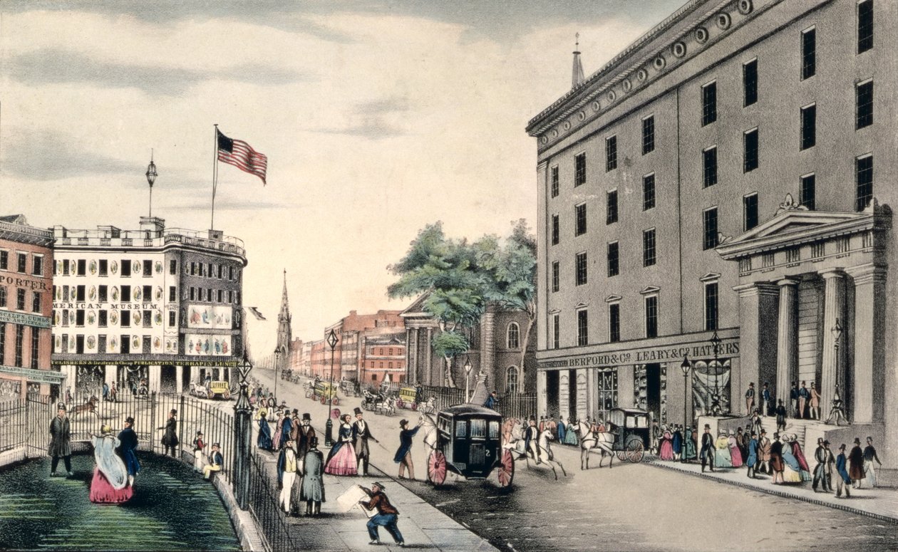 Broadway New York, Parktan Güney, oyulmuş ve bar. Nathaniel Currier (1813-88) New York, by American School