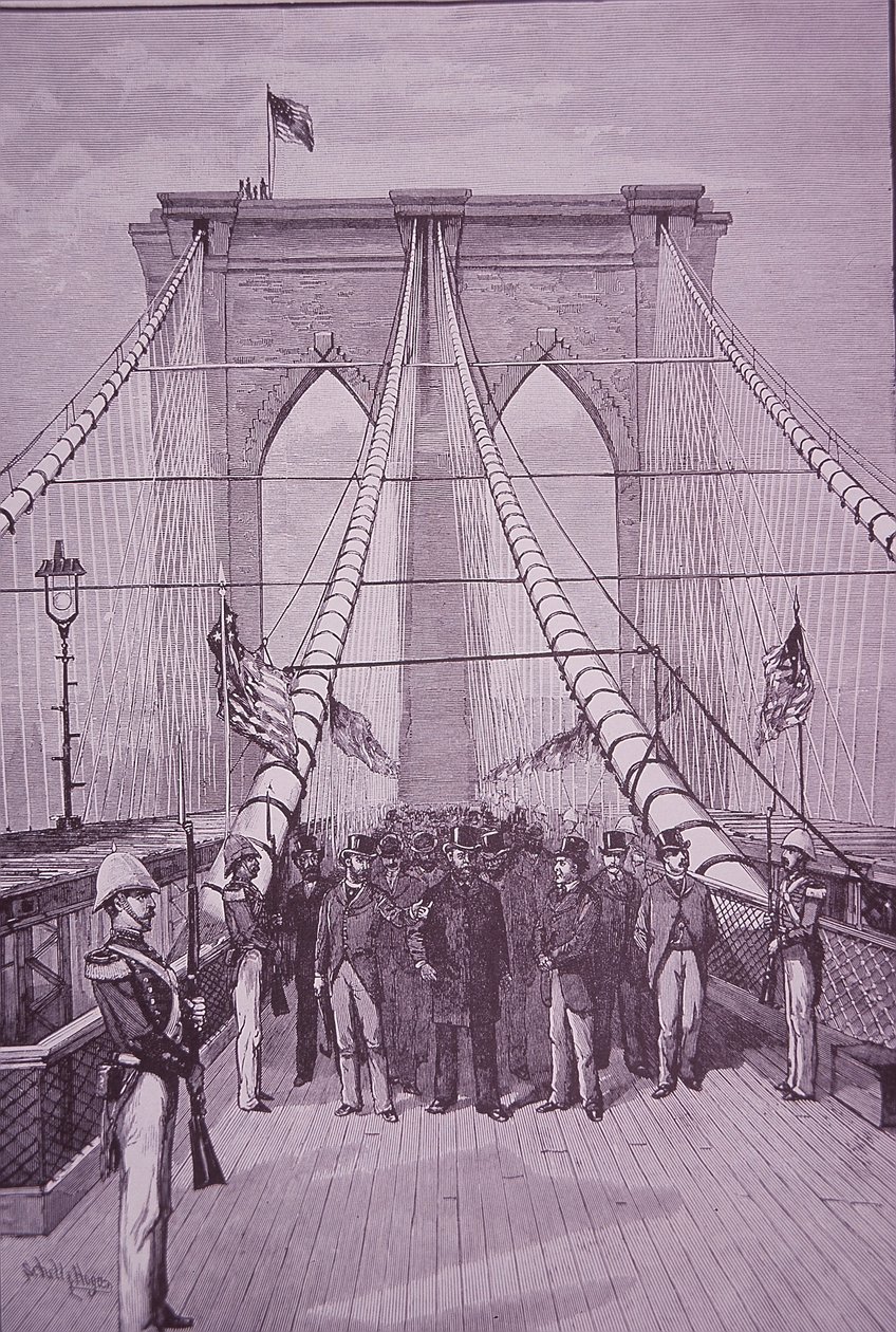 Brooklyn Köprüsü, Başkan Arthur açılış töreninde, 24 Mayıs 1883 (gravür) by American School